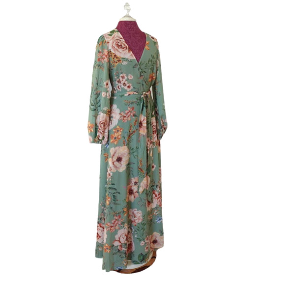 FLYING TOMATO maxi  sage floral wrap dress womans - Picture 7 of 13